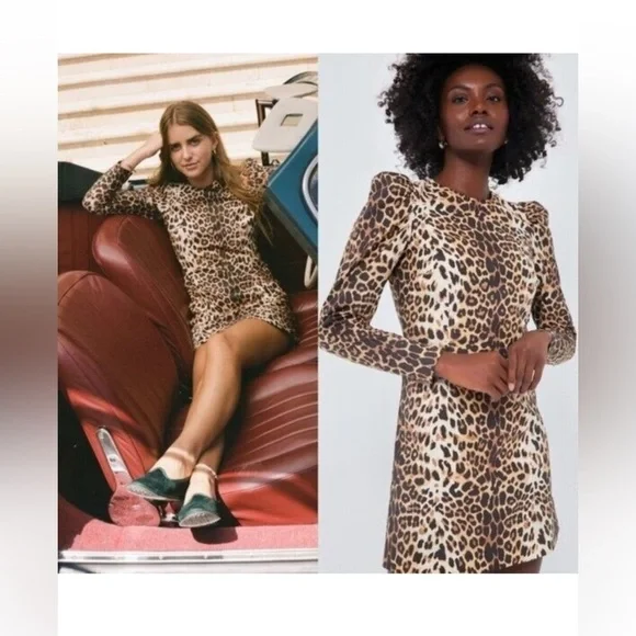 NWT Tuckernuck x India Hicks Leopard Domino Mini Dress S Puff Sleeve - Picture 15 of 15